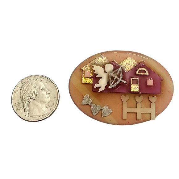 Lucinda Pink House Cupid Heart Arrow Pin - Picture 5 of 6